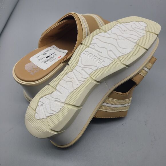 Sorel Women Sz 6/ 37 sandals Joanie III Beige Chalk Wedge Slide Leather new - Picture 6 of 7